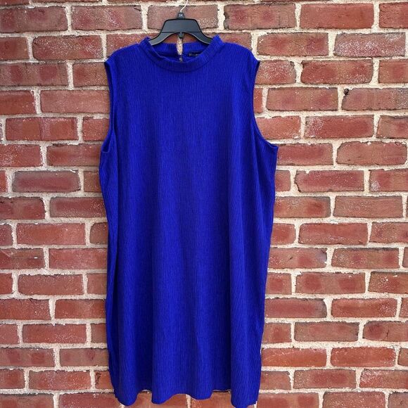 Eileen Fisher Women's $178 Woven Plissé Mock Neck Dress royal size 3X - Picture 2 of 11